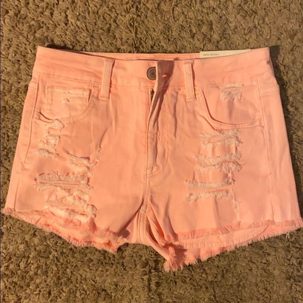 neon pink american eagle jean shorts